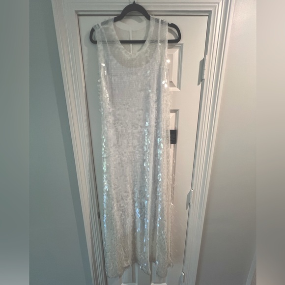 Norma Kamali Paillette Embellished Tulle Maxi Dress - White Sequined - Picture 1 of 7